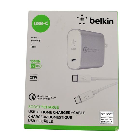 Belkin Boost Charge 27W Quick Charge 4+ Charger 4ft Cable USB-C to USB-C New - Picture 1 of 5